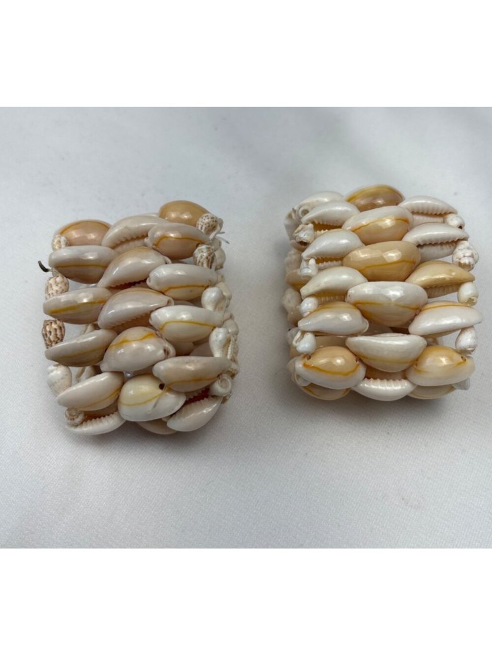Shell Stretch Napkin Rings Handmade Philippines Natural Cowrie Shells Set